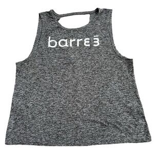 BEYOND YOGA Tank Top Dark Gray. Barre Logo on Front White Text. Open Back. Small